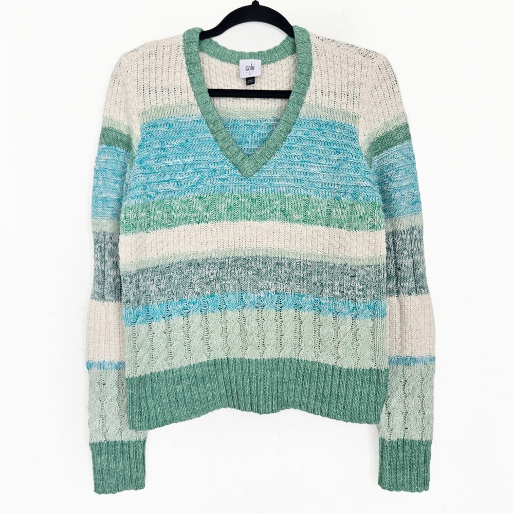 Cabi Knit Color Block Green Blue Sweater - Picture 8 of 8